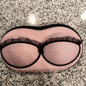Intimates travel case.  Bra and panty holder.  Pink with black polka dot design